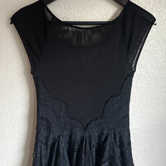 Free People Handkerchief Hem Lace Overlay Sheer Black Dress - Picture 9 of 11